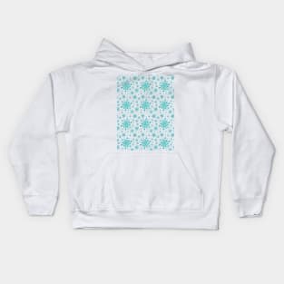 White & Teal Green Pretty Winter Snowflake Pattern Kids Hoodie